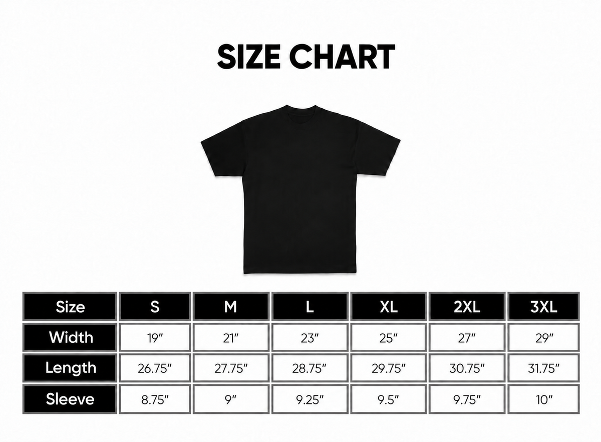 Los Angeles Apparel 1801GD size chart, sizes S–3XL. Width, length and sleeve measurements in inches.